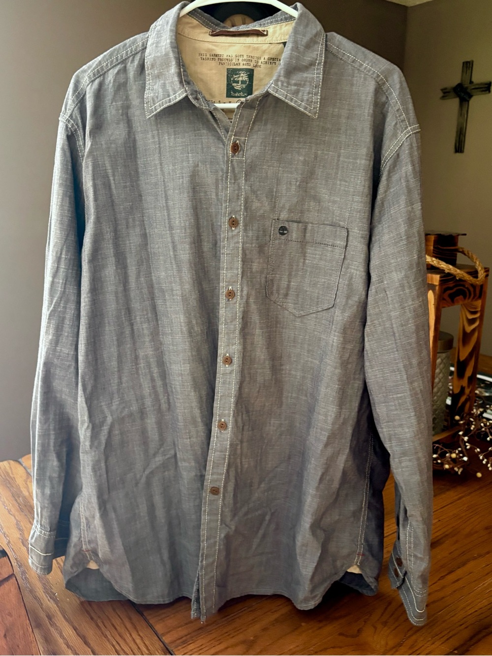 Timberland Men's Gray Long-Sleeve Casual Button-Down Shirt